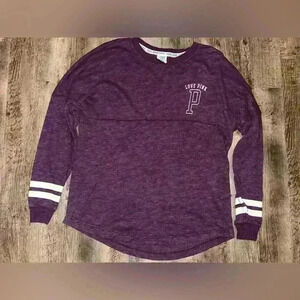 PINK Victoria’s Secret maroon and white long sleeve shirt